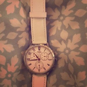 Fossil white leather and rose gold women’s watch